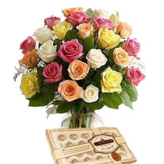 25 colorful roses with chokolates | Flower Delivery Magas