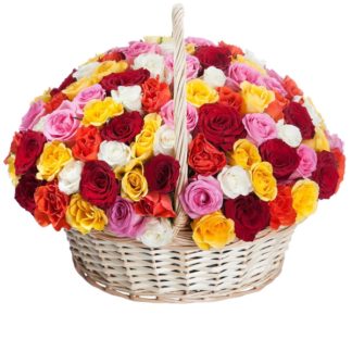 51 colorful roses in the basket | Flower Delivery Magas